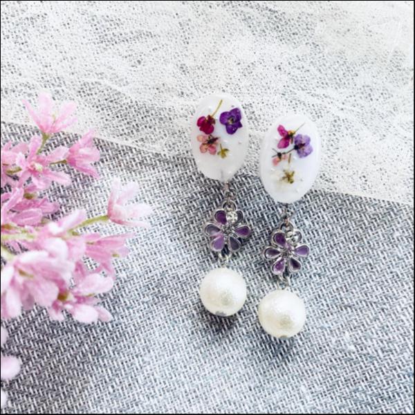 大きなパールとお花のイヤリング