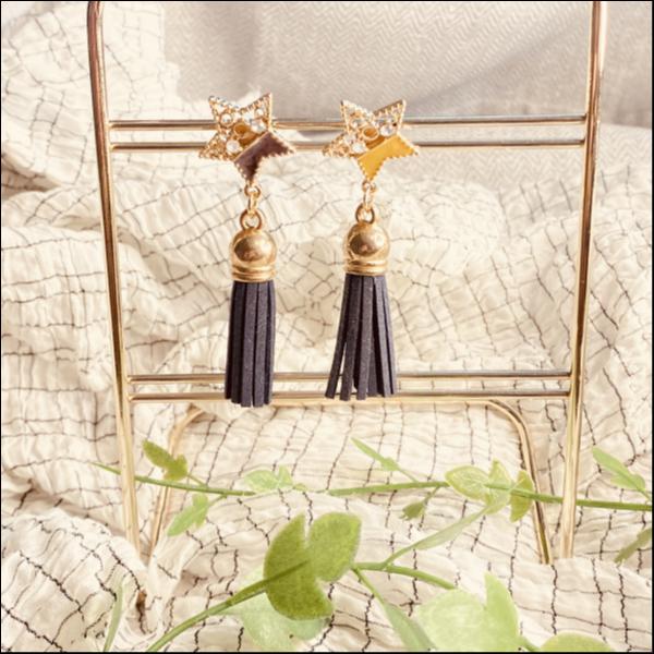 星と黒のタッセルピアス