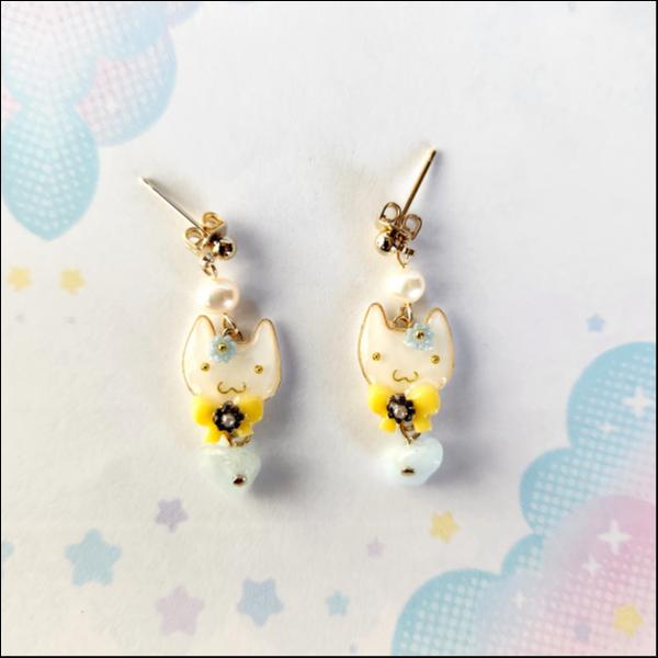天然石とねこちゃんのピアス