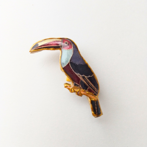 金の輪郭とレジンのオオハシのブローチ