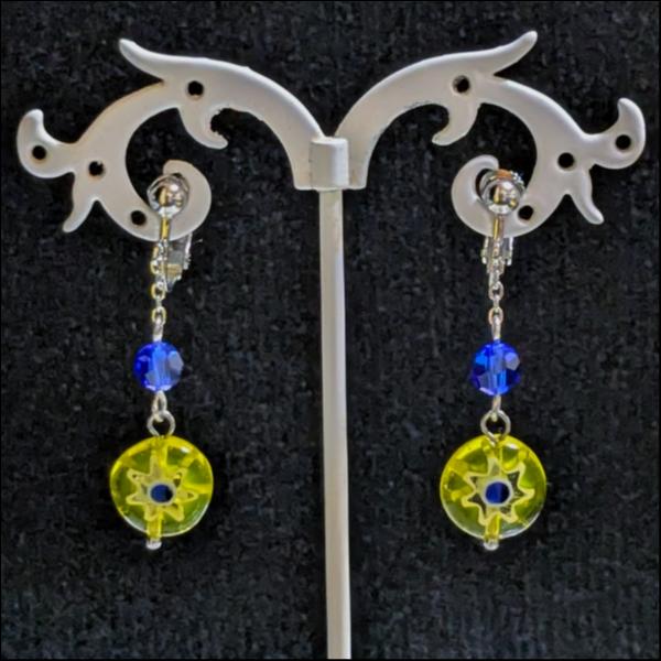 ミルフィオリガラスビーズイヤリング／イエロー