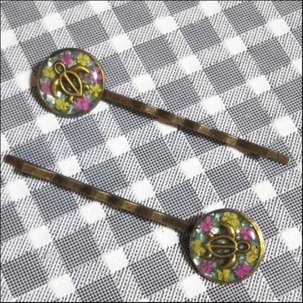 レジンヘアピン2個セット/ホヌ(亀)