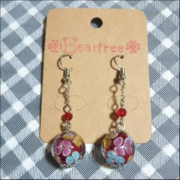 とんぼ玉ピアス/レッド