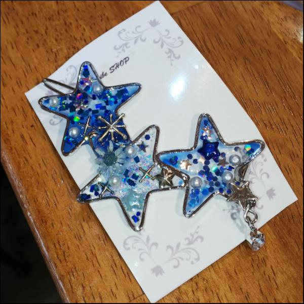 星形バレッタ(青)