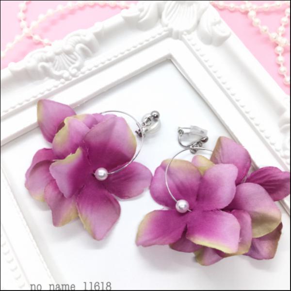 【ふんわりお花のフープイヤリング<フクシャピンク>】
