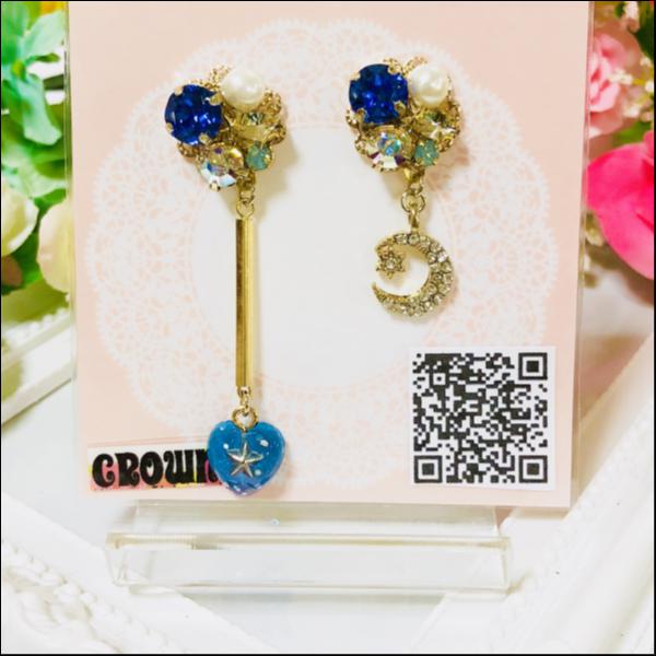 スワロビジューアシンメトリーピアス(月.サファイア)
