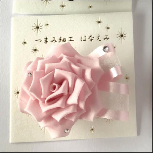 ピンクバラ つまみ細工の2WAYクリップ