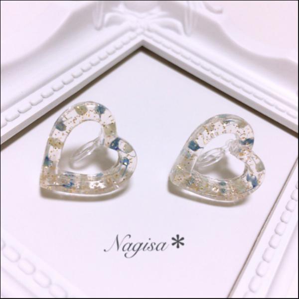 かすみ草リング♡のノンホールピアス*ブルー