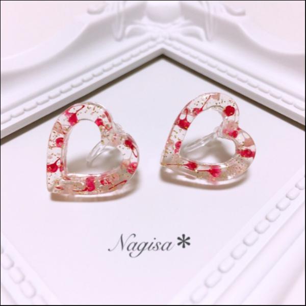 かすみ草リング♡のノンホールピアス*ピンク