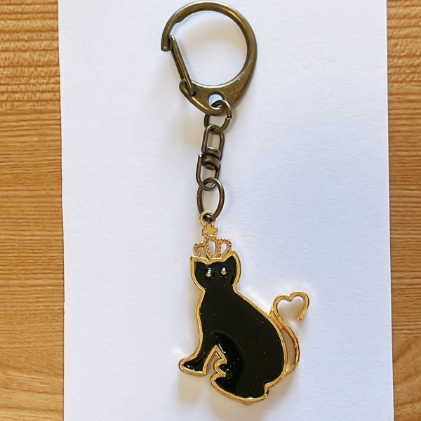 ゆらゆら黒猫キーホルダー【ナスカンブラウン】