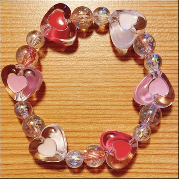 ハートぷっくりキラキラパステルブレスレット♡【ピンク系】