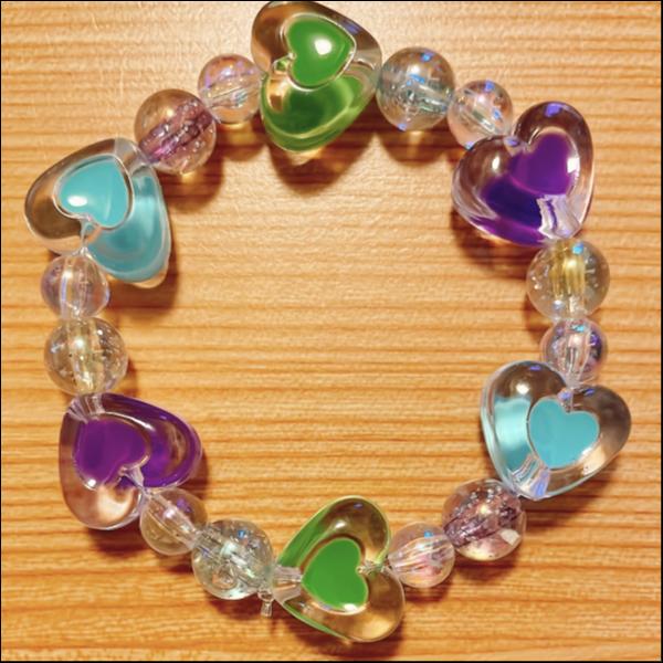 ハートぷっくりキラキラパステルブレスレット♡【ブルー系】
