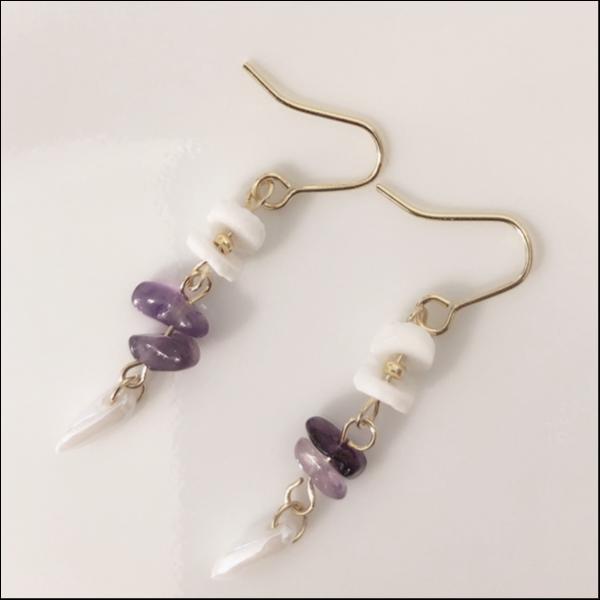 アメジストとシェルのピアス