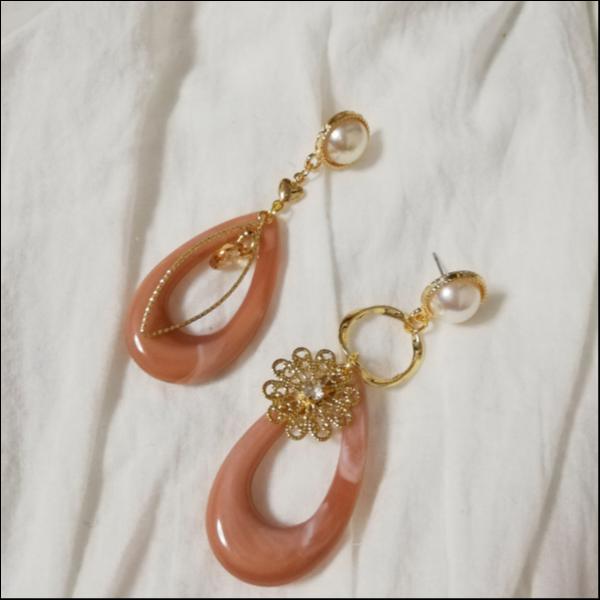 パールとドロップピアス/スワロフスキー/ピンク