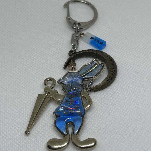 うさぎと月のキーホルダー〈青、金古美〉