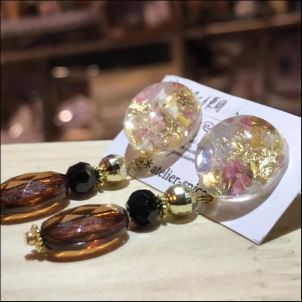 レジンピアス ピンクブラウン